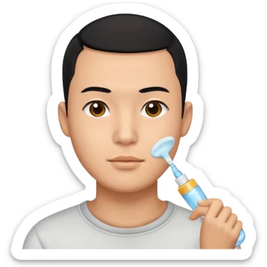 chinese man with buzz cut (black hair) doing skincare sticker
