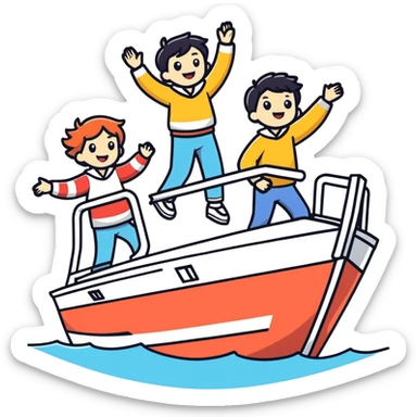 Dancing on the front top of a boat sticker