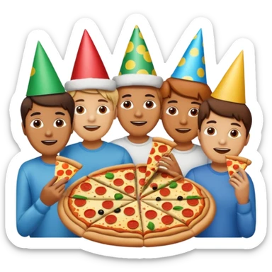 grupo de amigos felices comiendo pizza sticker