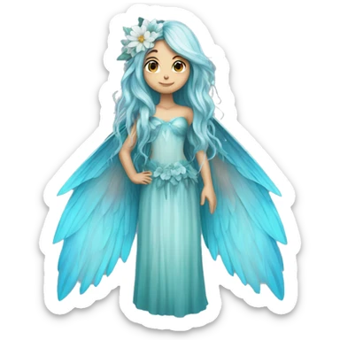 Beautiful, flower, fairy, blue, turqoise, silver, long hair, big wings sticker