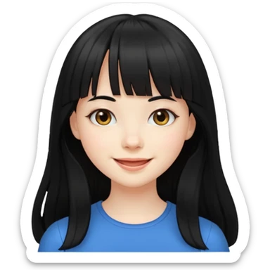 Pale girl with long black hair with bangs, happy sticker
