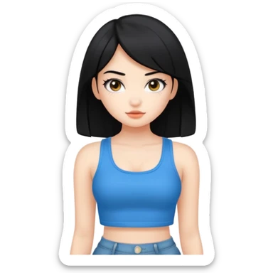 a black hair cute girl with white skin and Extreme Plung Crop Top. sticker