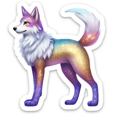 Colorful Shiny Sparkly Fionbri-Falvie-sparkle-wolf-sona full body with intricate markings sticker
