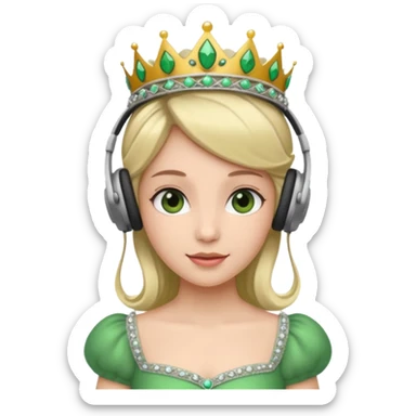 princess with headphones tiara and green dress sticker