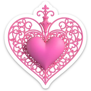 3D gothic heart with ornate filigree, pink accents, dramatic lighting sticker