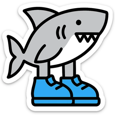 shark with blue shoes color outline icon sticker