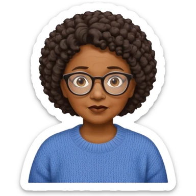 Old black woman, solemn, wearing glasses and sweater, short curly hair sticker