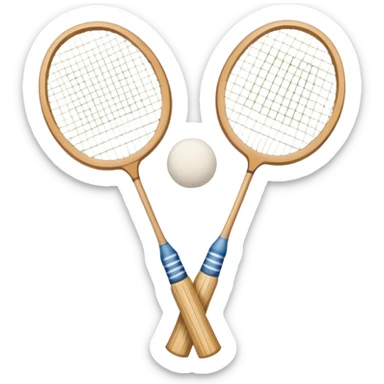 Two crossed badminton rackets with a shuttlecock resting in between, set against the faint outline of a badminton court. The image highlights the tools of the sport, with a subtle emphasis on the court's net and boundaries, symbolizing competition and skill. sticker