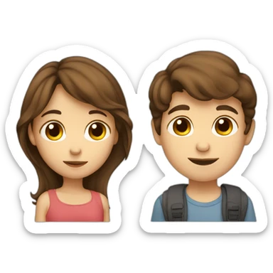 Brown-haired boy kissing brown-haired girl sticker
