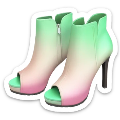 Realistic isolated top view of a pair of light pastel green to pastel pink ombre peep toe ankle bootie boots.  sticker