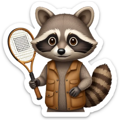 tennis racket being held by a raccoon hand sticker