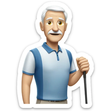 Elderly white male no facial hair and no mustache and no cane playing golf sticker