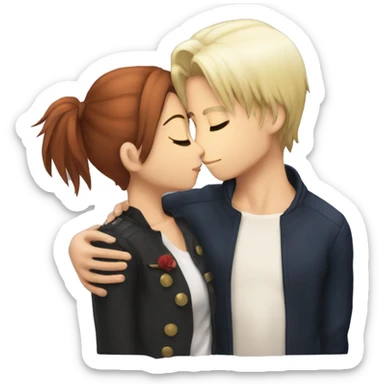 a girl with light brown skin kissing shoto todoroki sticker