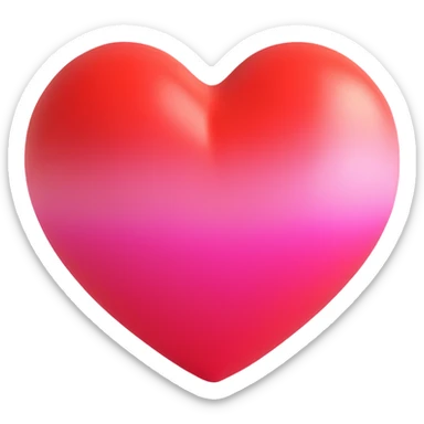 puffy heart, gradient from red to pink, extra plump, cheerful expression sticker