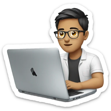 young asian man with glasses working laptop sticker