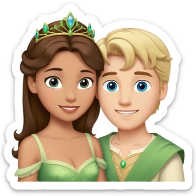 Princesa Tiana  morena pelo marrón enamorada con un chico rubio de ojos azules  sticker