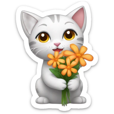 Cat giving flowers sticker