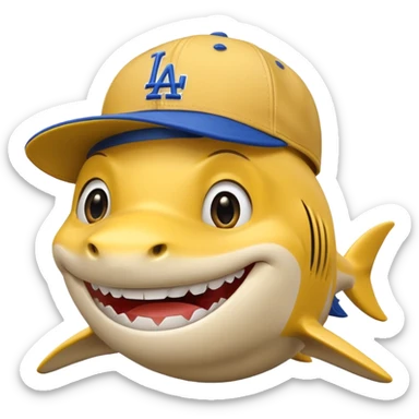A yellow shark with a L a dodgers hat on sticker