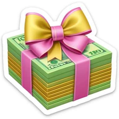 Bright Green & Golden Yellow Gradie ntAustralian $100 notes stacked together and wrapped in a girly pink bow sticker