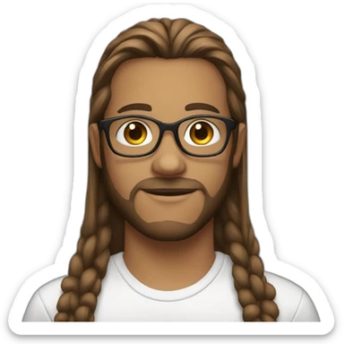 a portrait of a white teenager with glasses and brown beard with long straight brown hair sticker