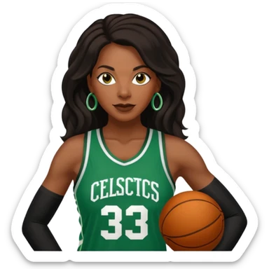 45 year old black women with long brown and black hair dressed in sexy 
celtics jersey  sticker