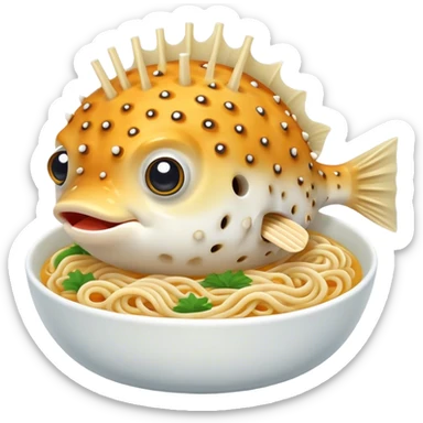 Pufferfish eating noodles sticker
