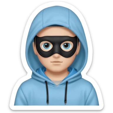 Make an emoji of Boywithuke (Boywithuke is a singer who wears a light sky blue hoodie with the hood up and has a ukelele on his back and has a mask that’s all black besides the 2 blue circles where the eyes should be) sticker
