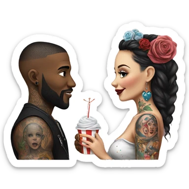 Romantic carnival date for beautiful tattooed couple sticker