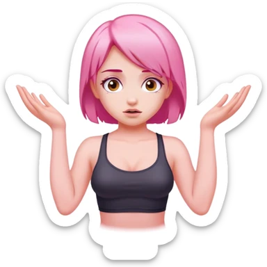 Pink haired girl doing shrugs sticker