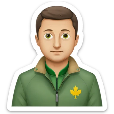 Photorealistic Vladimir Zelensky. green jacket sticker