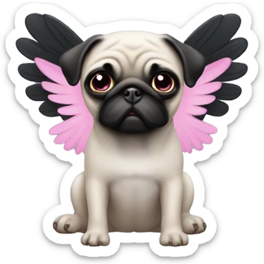 Black pug with pink angel wings sticker