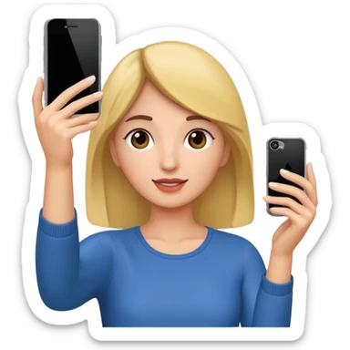  woman holding her phone having selfie sticker