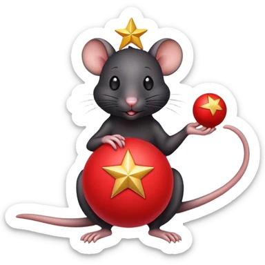 Black rat Holding a red ball with a star ￼￼ sticker