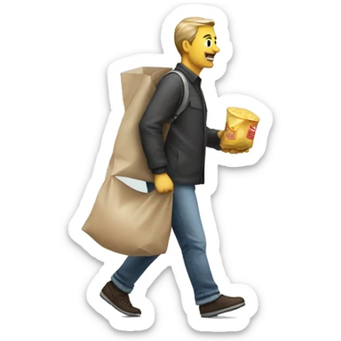 walking man with a food bag sticker