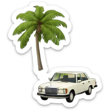 trip whit in a old white mercedes benz 1975 sticker
