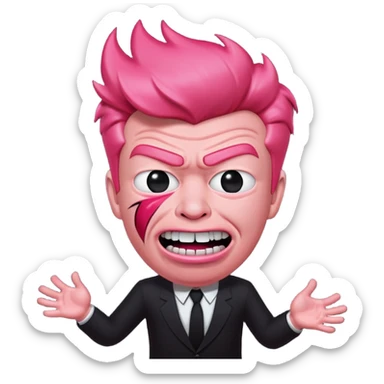 Rick Astley as traumatized pinkish red good but … trollface that fights the evil one and the background is pitch black and the entire picture including “Rick” is staticky and glitchy type sticker