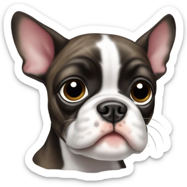 Small brindle coloured Boston terrier runt of the litter sticker