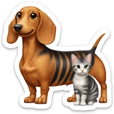 Wiener dog standing next to striped cat sticker