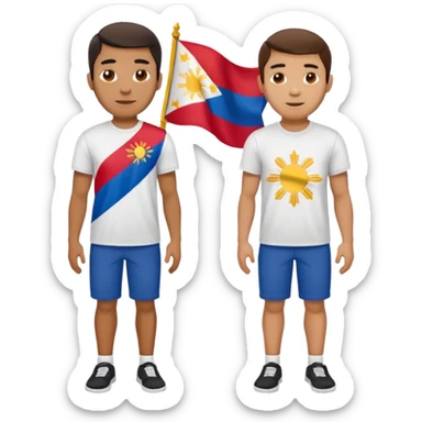 2 male Best budd wearing tshirts, one had Philipines flag, the other spanish flag sticker
