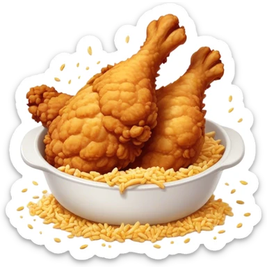 Cinematic crispy fried chicken, golden and crunchy, juicy inside, steaming as it is freshly served, sprinkled with seasoning, rich golden tones, inviting and delicious. sticker