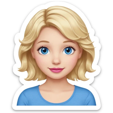 Girl Blonde short wavy hair,  blue eyes, cute blue top, long lashes, pink lips, smiling, 💁🏻‍♀️  sticker