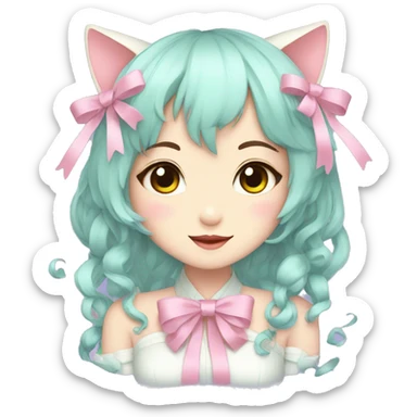 Gorgeous Kawaii Cute Beautiful Elegant Pretty Pastel Anime Catlady with ribbons sticker
