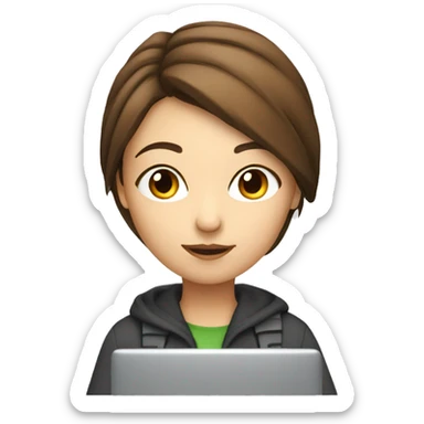 pretty programmer girl with brown hair working with PC sticker