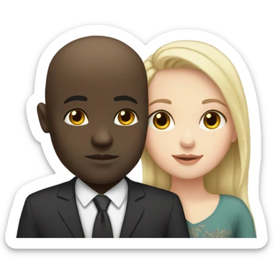 White girl dark hair kissing bald black man sticker