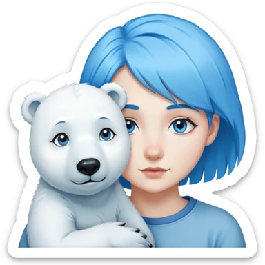 Blue hair girl with blue eyes and polar bear sticker