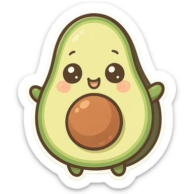 chibi sticker-style avocado, cute and exaggerated sticker