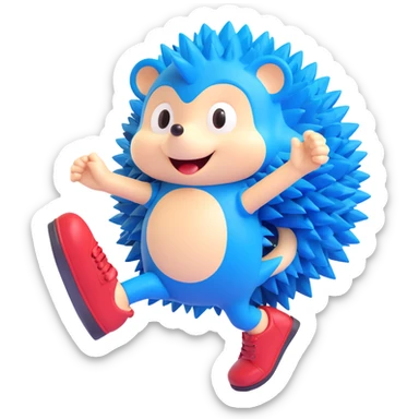 Sonic the Hedgehog, blue cartoon hedgehog with red shoes, energetic pose sticker