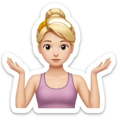 Cinematic Realistic pilates Girl Portrait, depicted with lifelike skin texture, subtle rosy undertones, and soft natural lighting that enhances the gentle contours of her face. Her intricately detailed golden blonde hair is elegantly styled in an updo, sticker