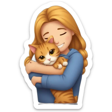 The cat hugs the girl sticker