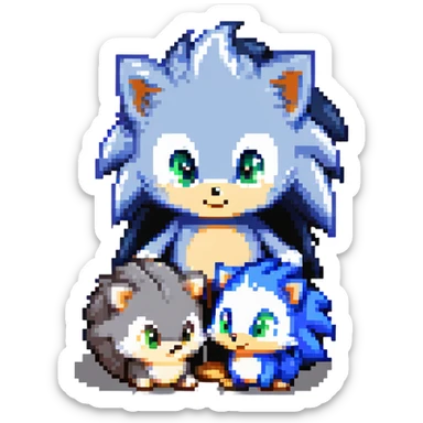 Cute baby Sonic, cute baby Shadow, and cute baby Silver hedgehogs playing together sticker